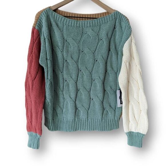 NWT Callahan Knitwear Colorblock Boatneck Knit Sweater Size Small - Picture 8 of 11